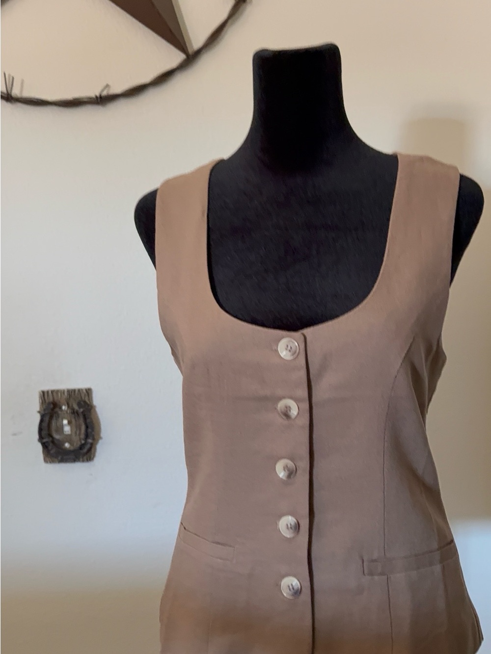 Sleeveless Button-Front Brown vest